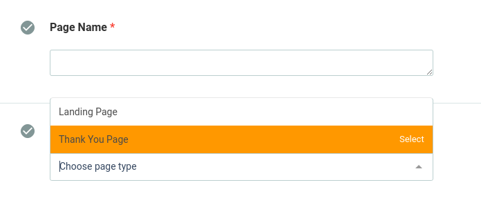 Pilih Page Type > Thank You Page