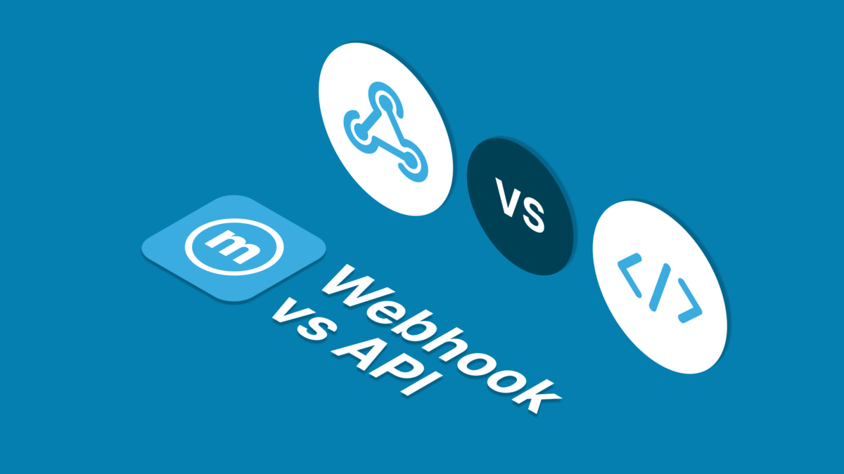 A cover for a blog article titled "Webhook vs API: The difference and which one to use."